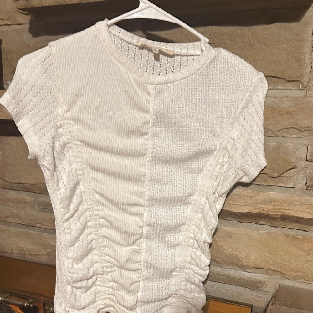 Gilded Intent Cream Ruched Short Sleeve Tee